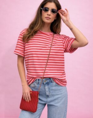 csíkos pamut rózsaszin poló